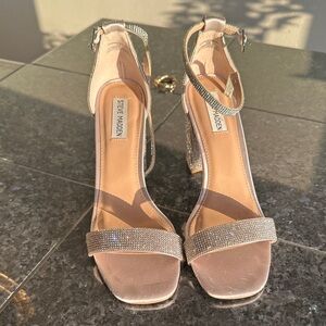 Steve Madden Champagne Glitter Ankle-Strap Block Heels